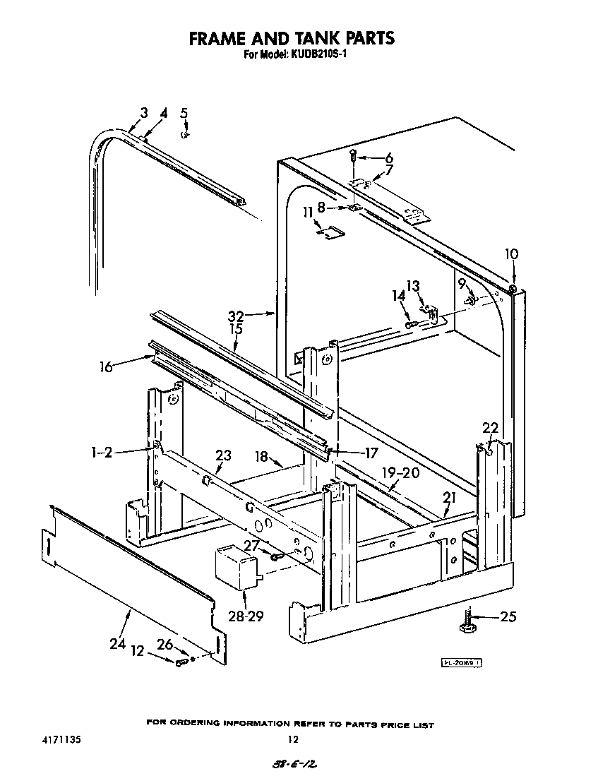 KitchenAid KUDB210S1 frame and tank diagram