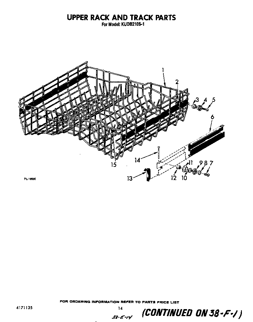 KitchenAid KUDB210S1 upper rack and track diagram