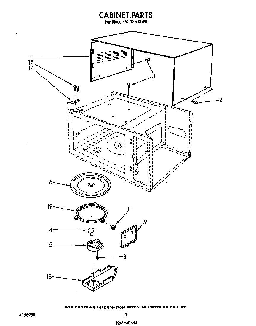 Whirlpool MT1850XW0 cabinet diagram