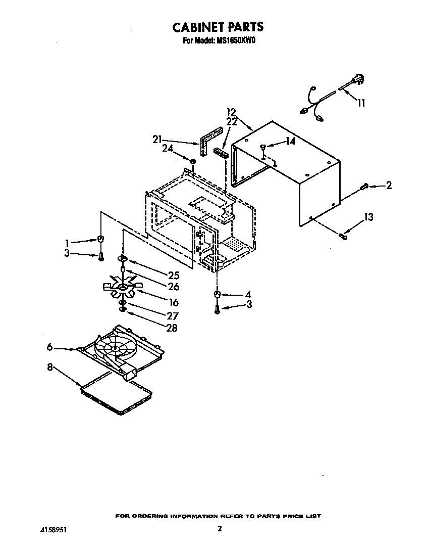 Whirlpool MS1650XW0 cabinet diagram