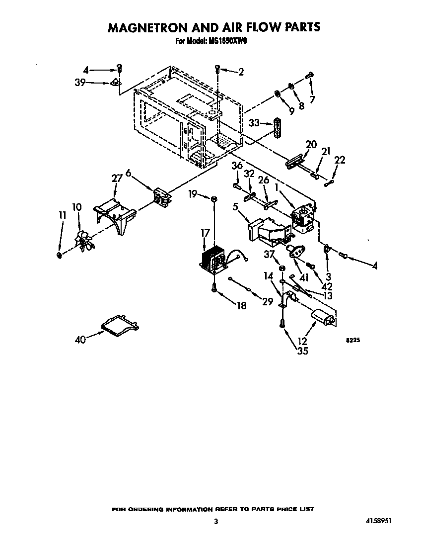 Whirlpool MS1650XW0 magnetron and airflow diagram