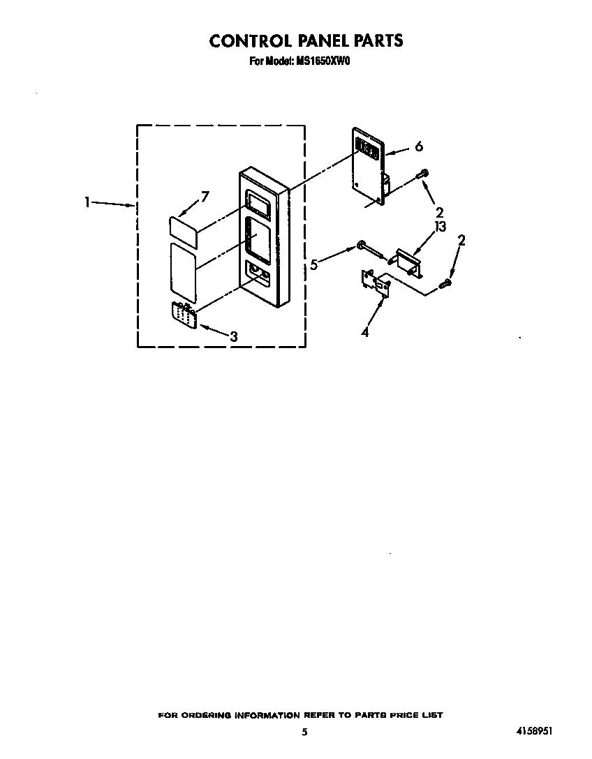 Whirlpool MS1650XW0 control panel diagram
