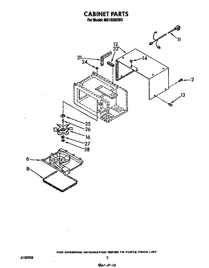 Whirlpool MS1600XW0 cabinet diagram