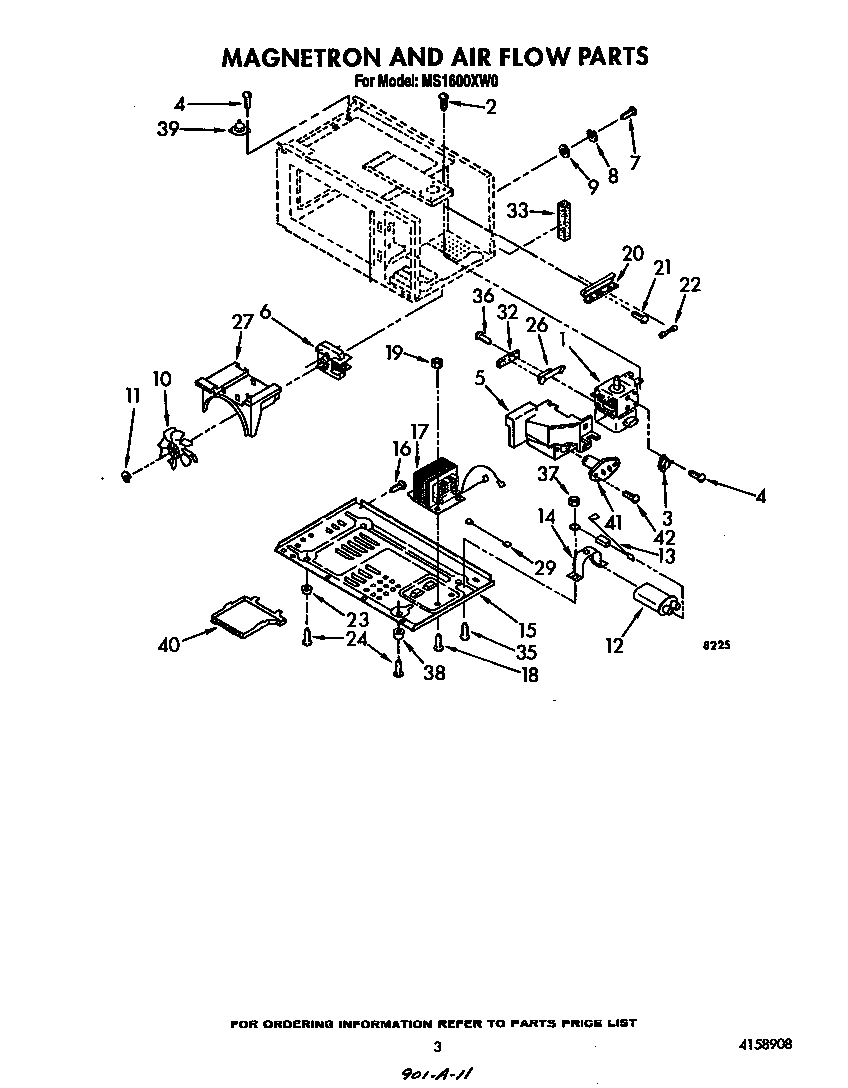 Whirlpool MS1600XW0 magnetron and air flow diagram