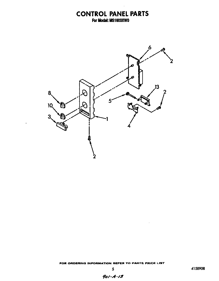 Whirlpool MS1600XW0 control panel diagram
