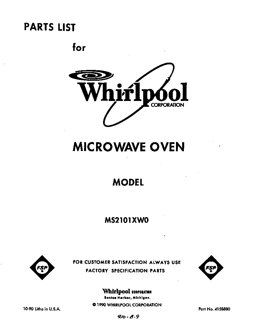 Whirlpool MS2101XW0 front cover diagram
