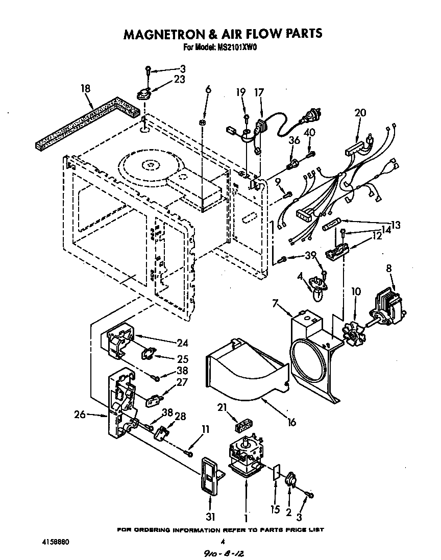 Whirlpool MS2101XW0 magnetron and air flow diagram