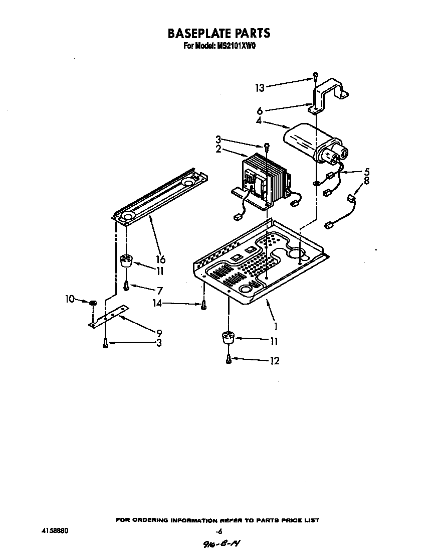 Whirlpool MS2101XW0 baseplate diagram