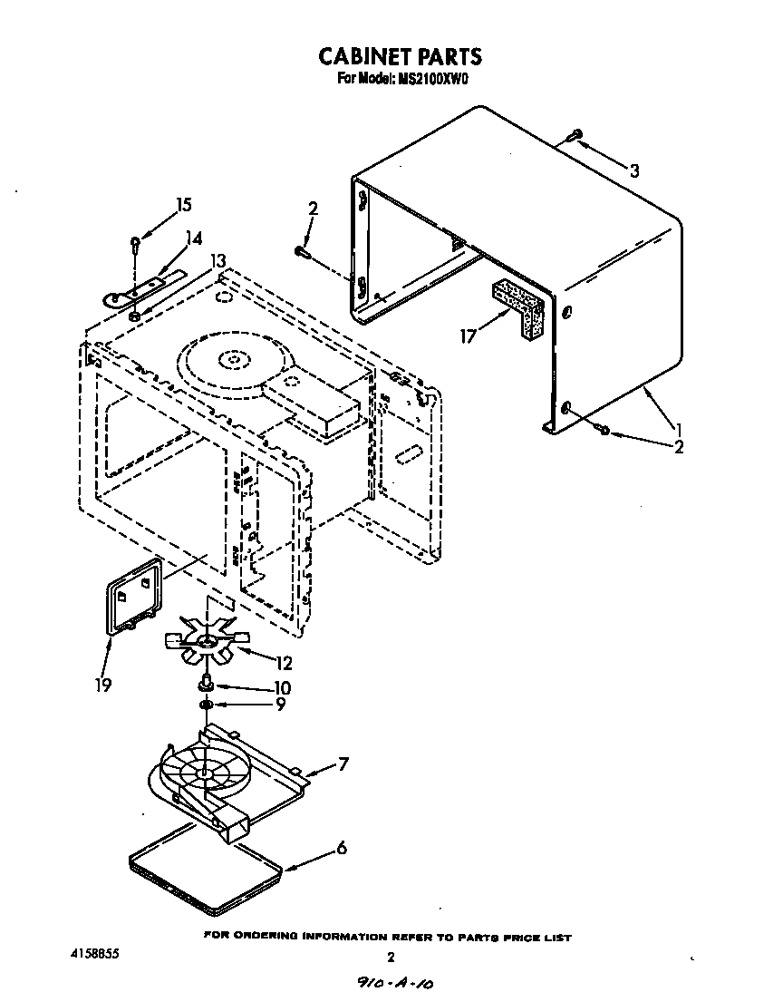 Whirlpool MS2100XW0 cabinet diagram