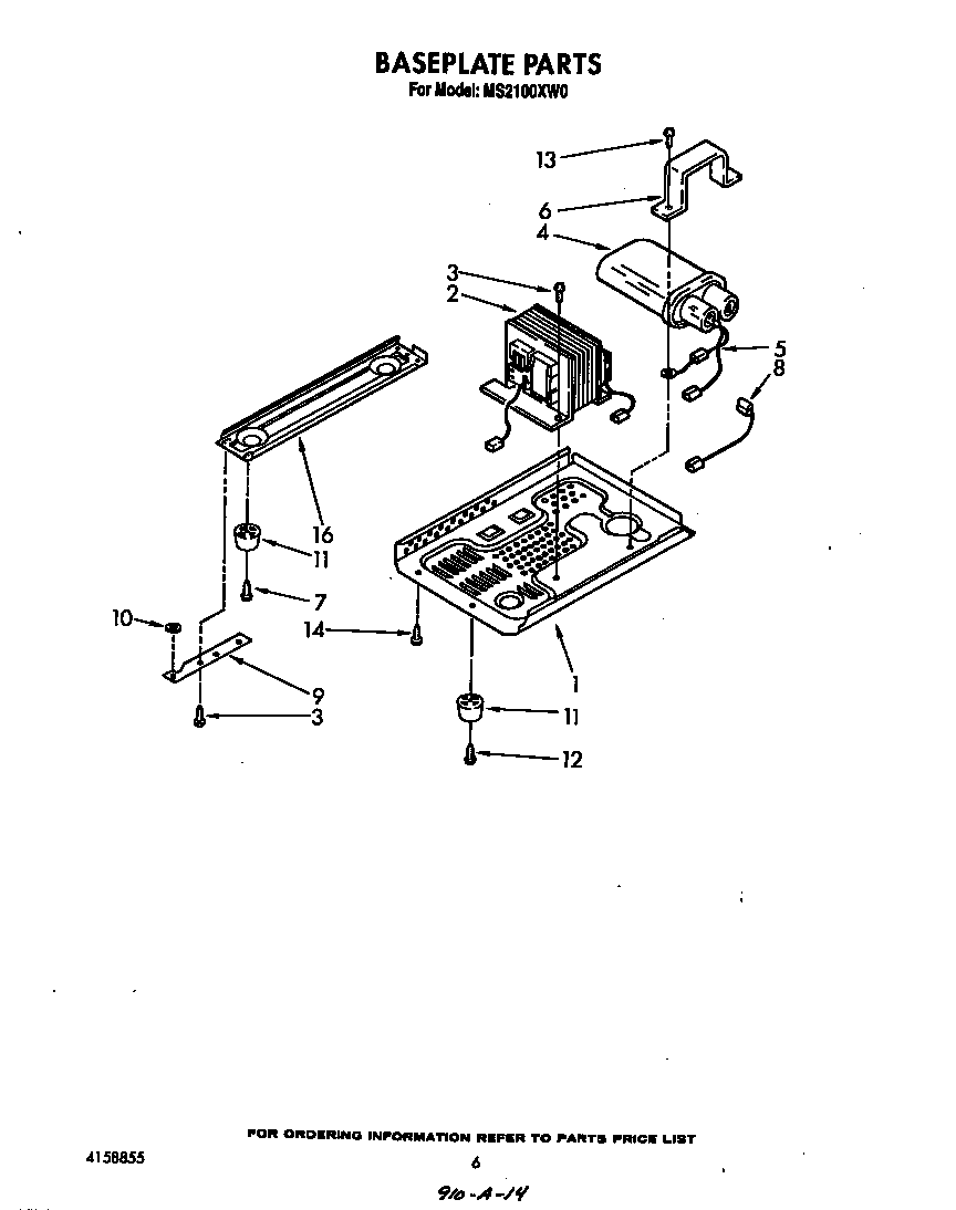 Whirlpool MS2100XW0 baseplate diagram
