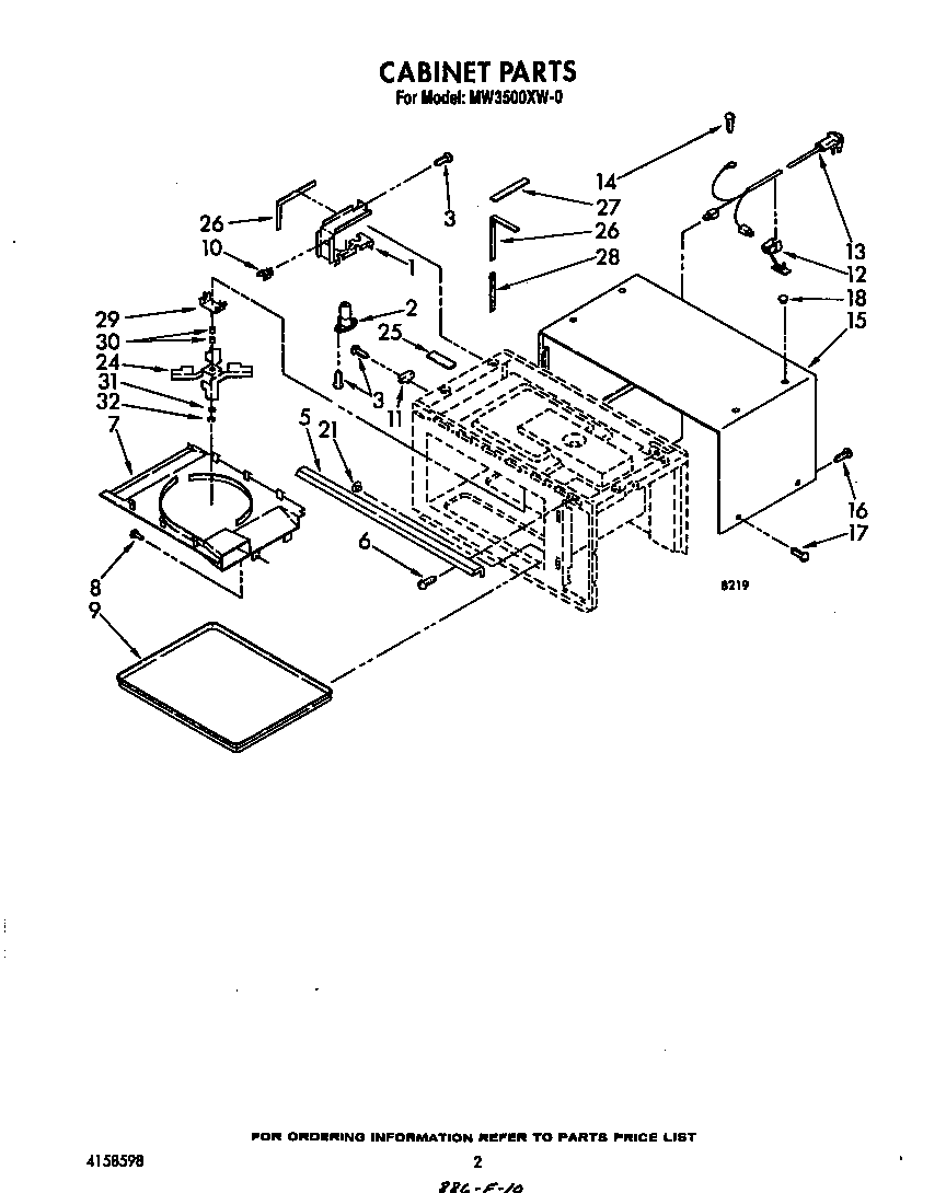 Whirlpool MW3500XW0 cabinet diagram