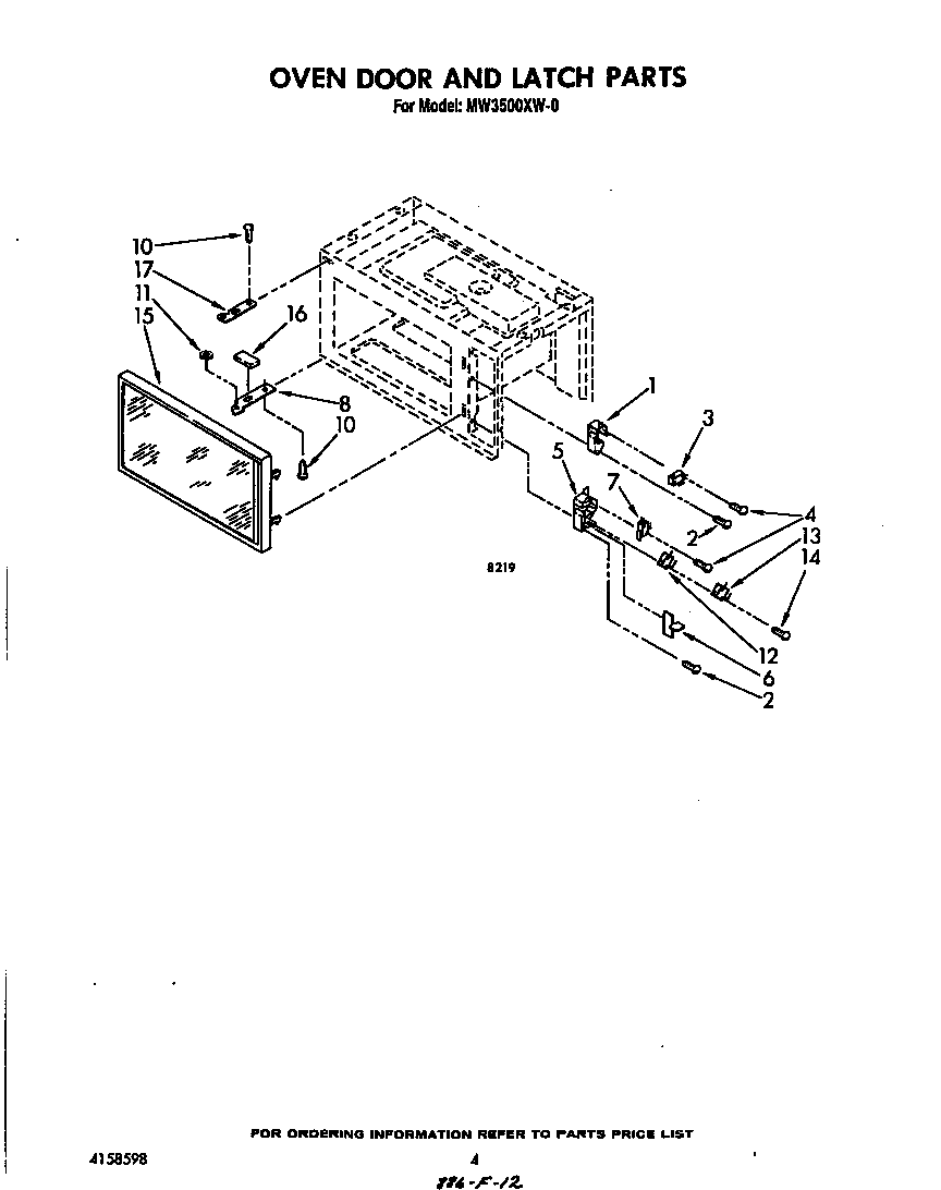 Whirlpool MW3500XW0 oven door and latch diagram