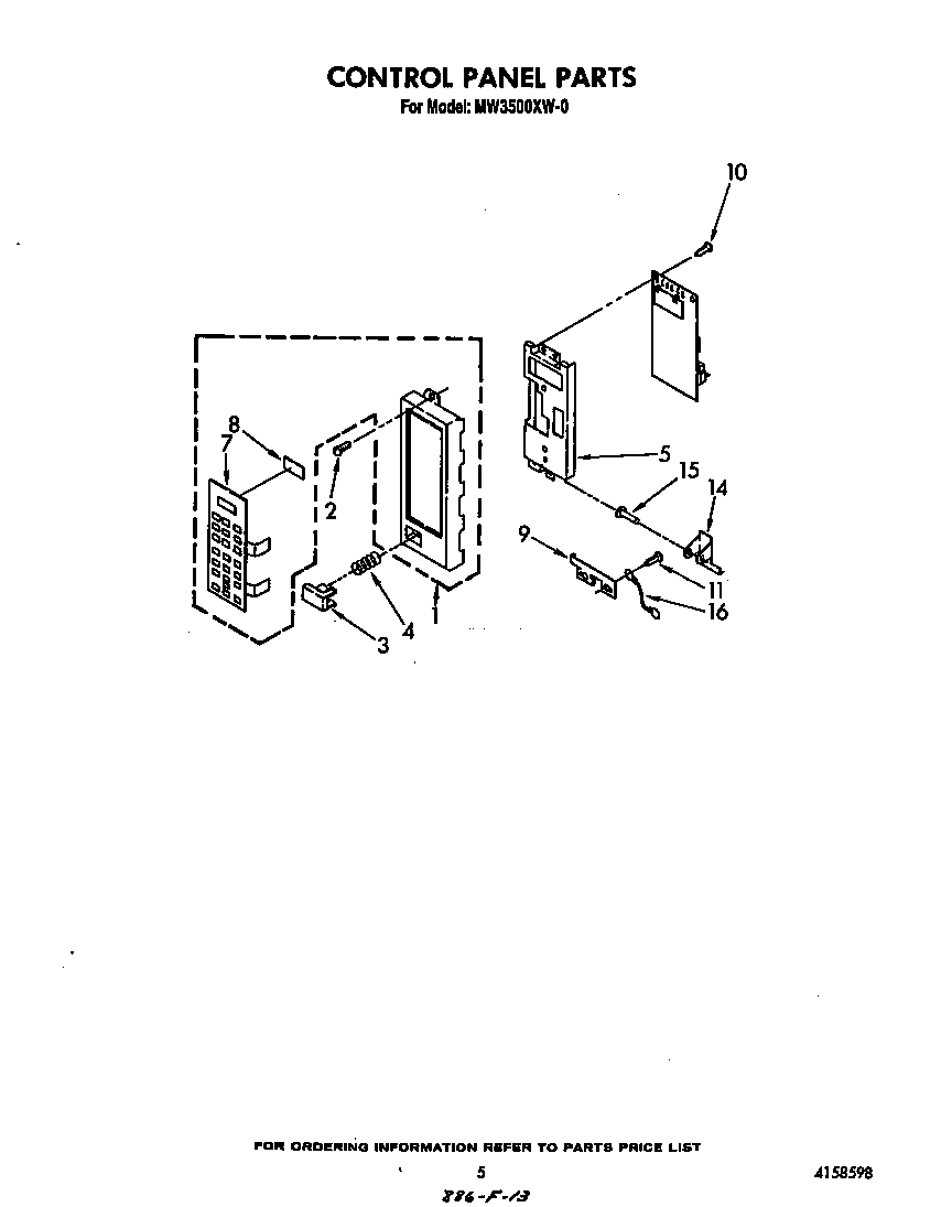 Whirlpool MW3500XW0 control panel diagram