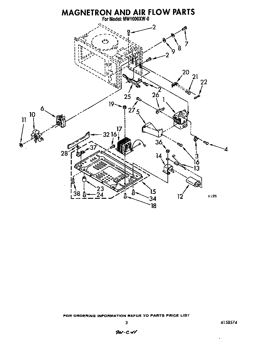 Whirlpool MW1000XW0 magnetron and air flow diagram