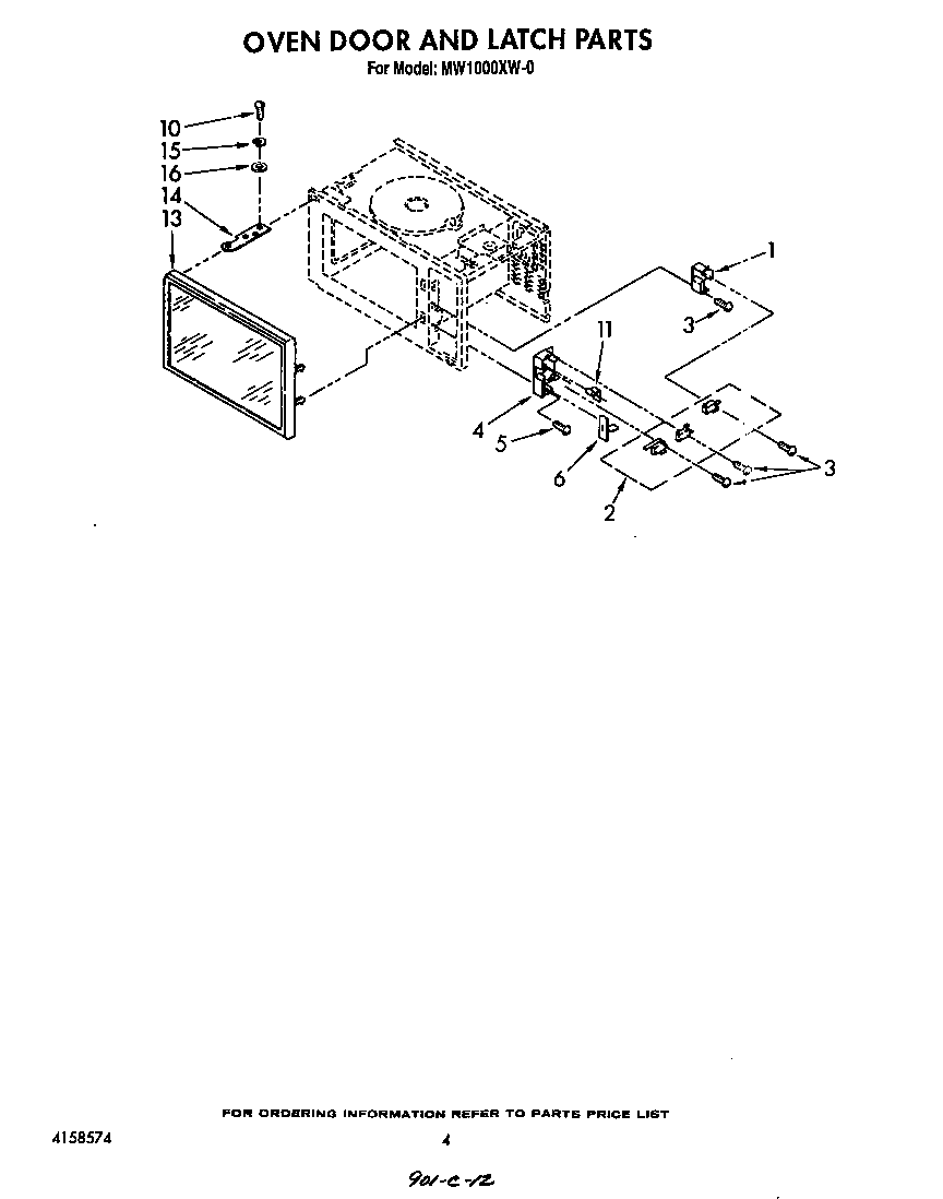 Whirlpool MW1000XW0 oven door and latch diagram
