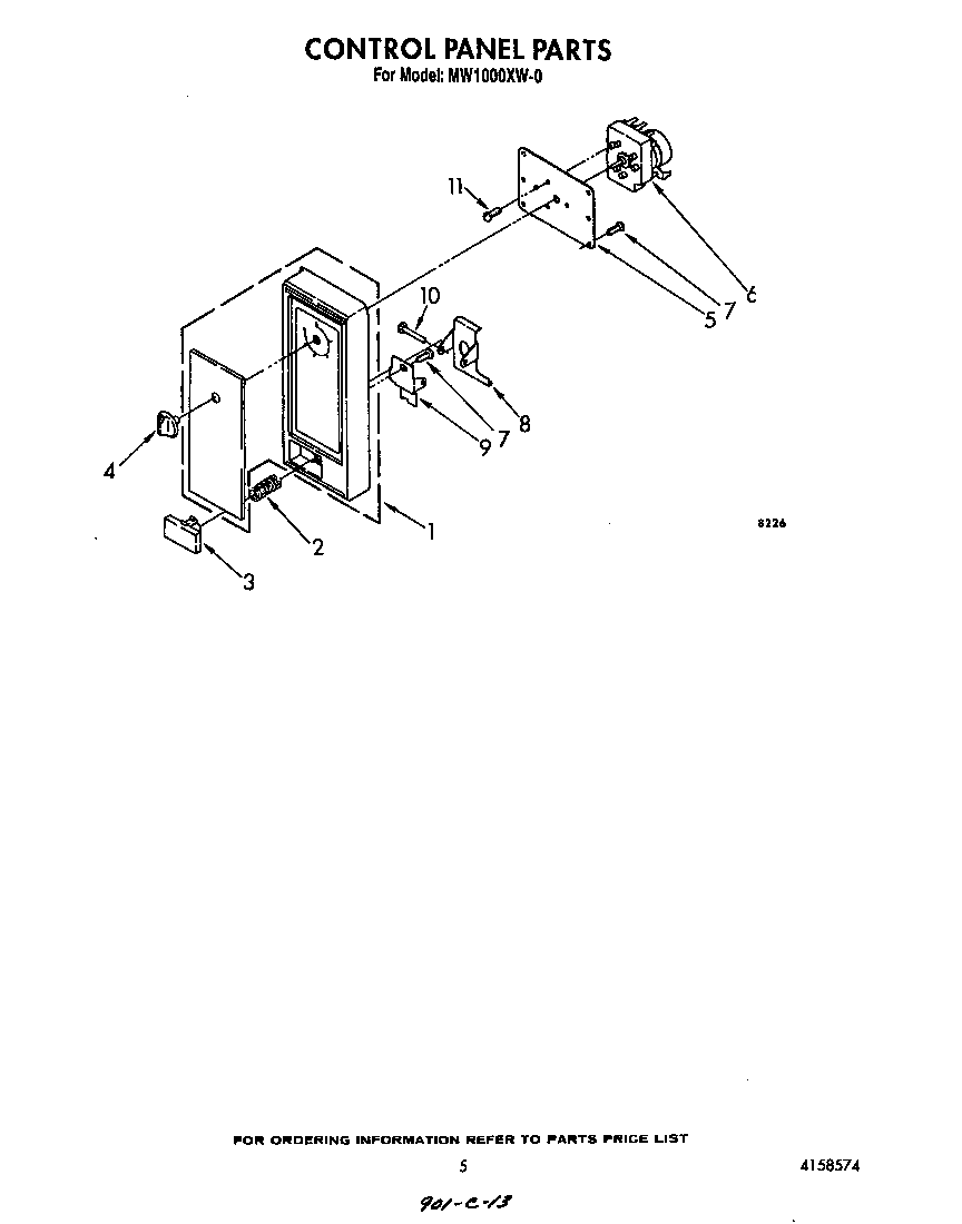 Whirlpool MW1000XW0 control panel diagram