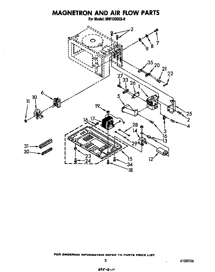 Whirlpool MW1200XS0 magnetron and airflow diagram