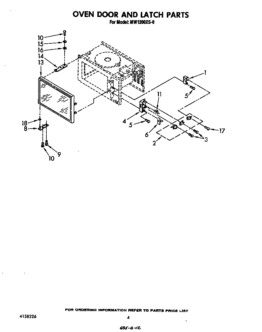 Whirlpool MW1200XS0 oven door and latch diagram