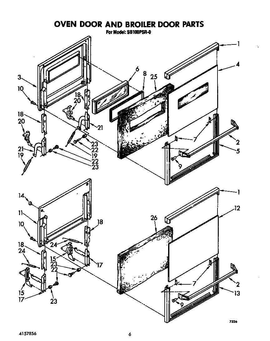 Whirlpool SB100PSR0 oven door and broiler door diagram