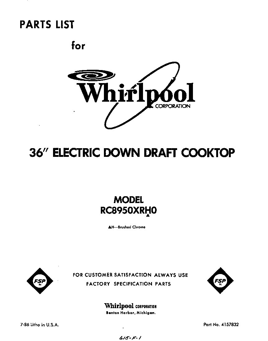 Whirlpool RC8950XRH0 front cover diagram