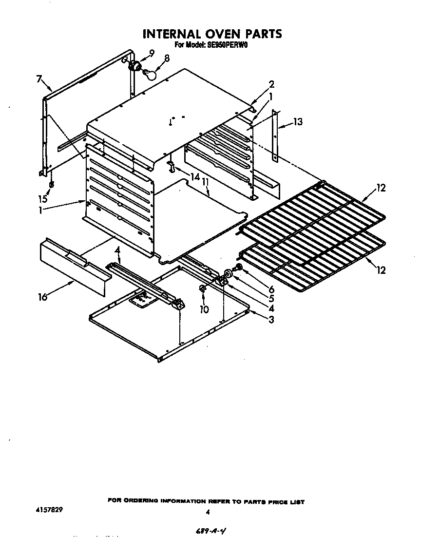 Whirlpool SE950PERW0 internal oven diagram