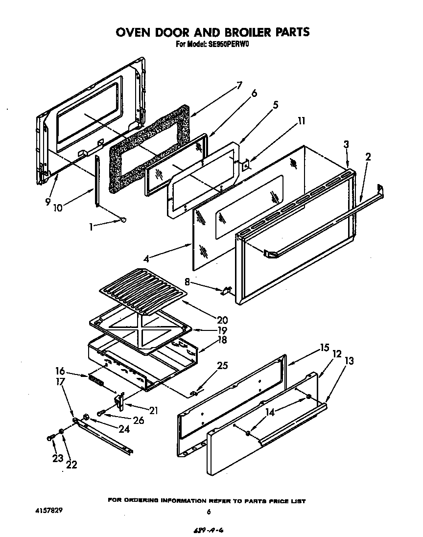 Whirlpool SE950PERW0 oven door and broiler diagram
