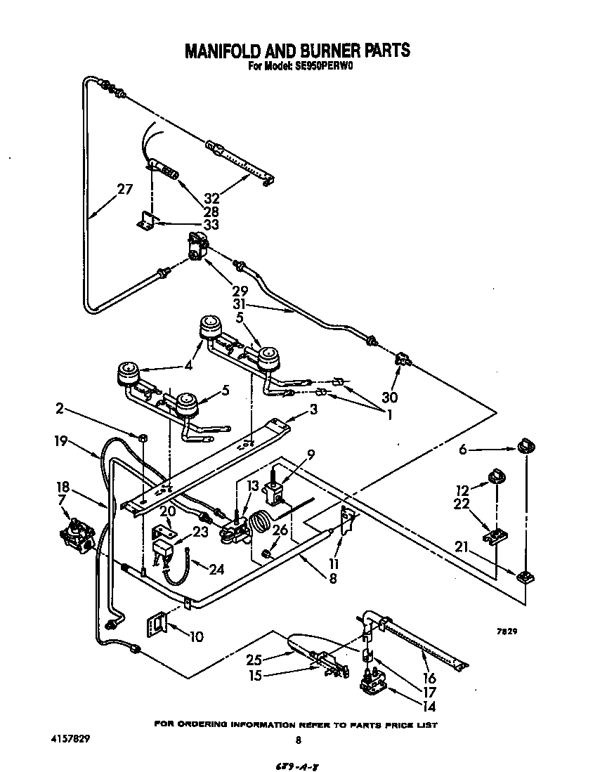 Whirlpool SE950PERW0 manifold and burner diagram