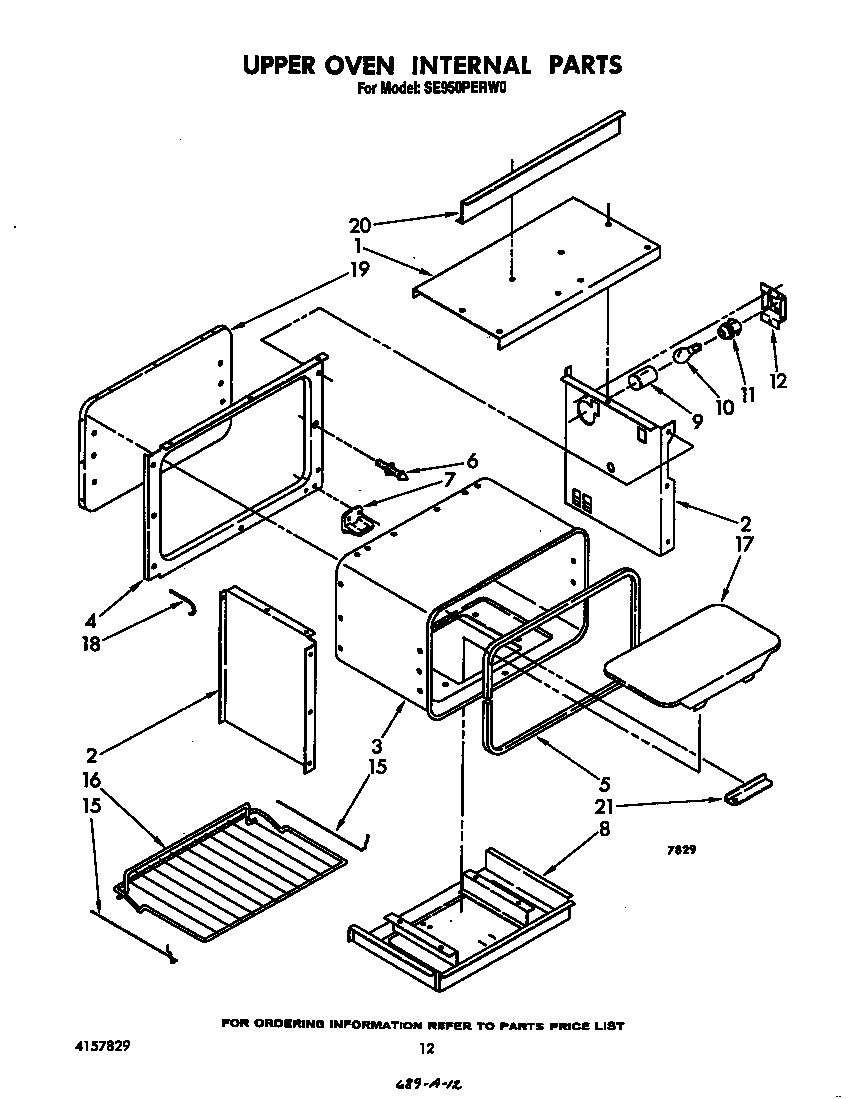 Whirlpool SE950PERW0 upper oven internal diagram