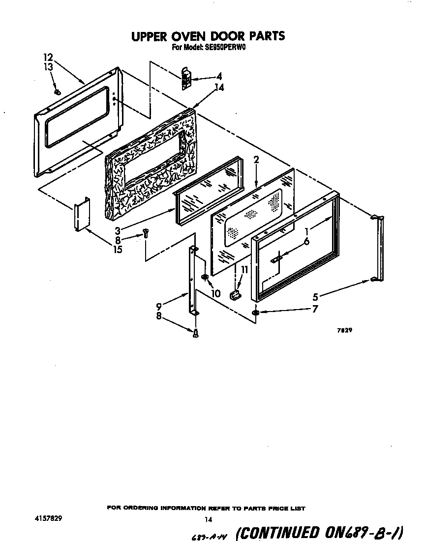 Whirlpool SE950PERW0 upper oven door diagram