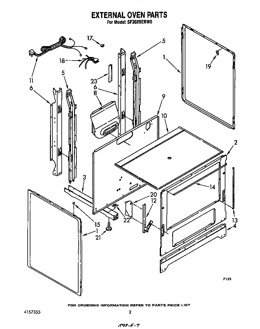 Whirlpool SF302BERW0 external oven diagram