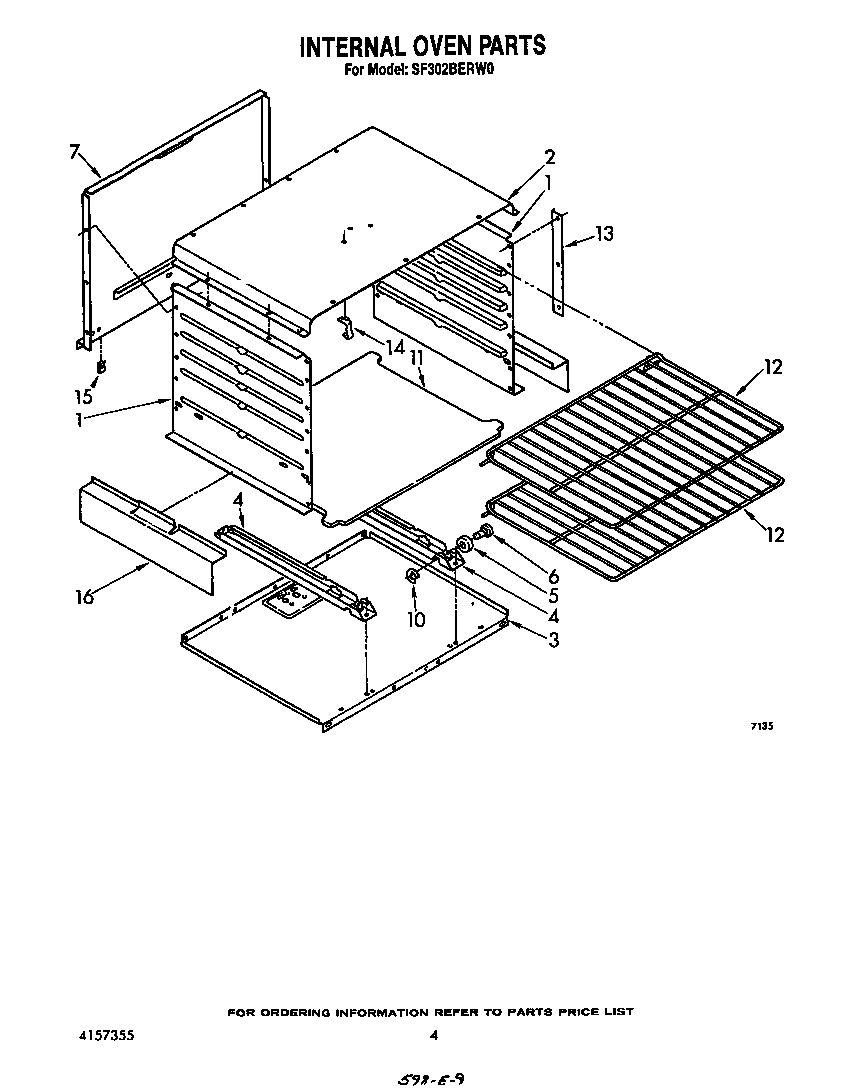 Whirlpool SF302BERW0 internal oven diagram