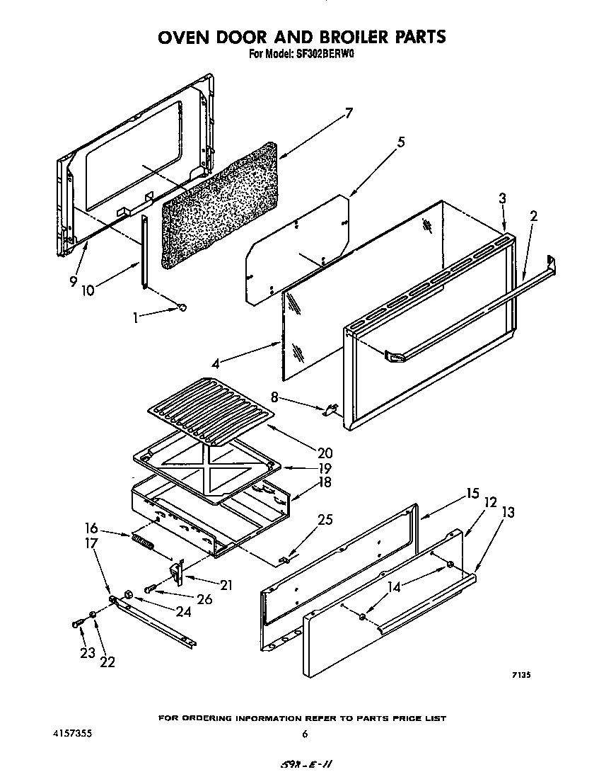 Whirlpool SF302BERW0 oven door and broiler diagram