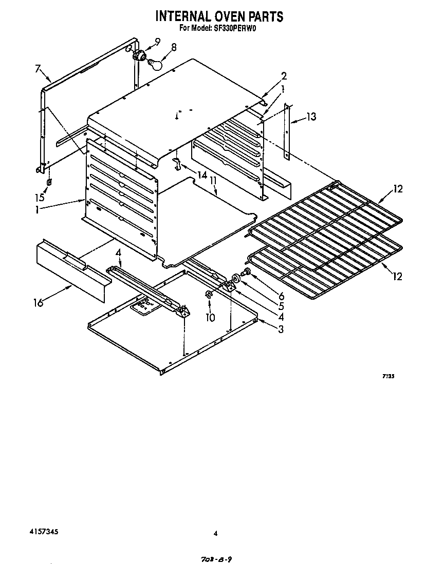 Whirlpool SF330PERW0 internal oven diagram