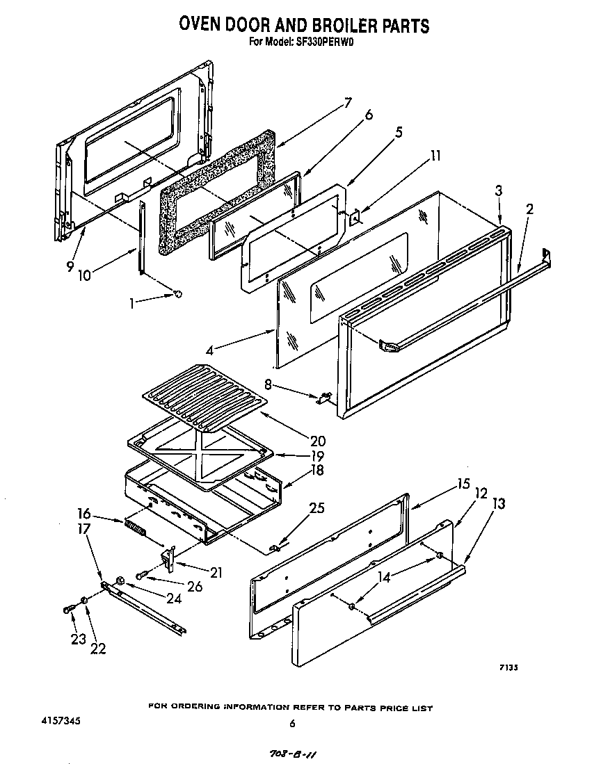 Whirlpool SF330PERW0 oven door and broiler diagram