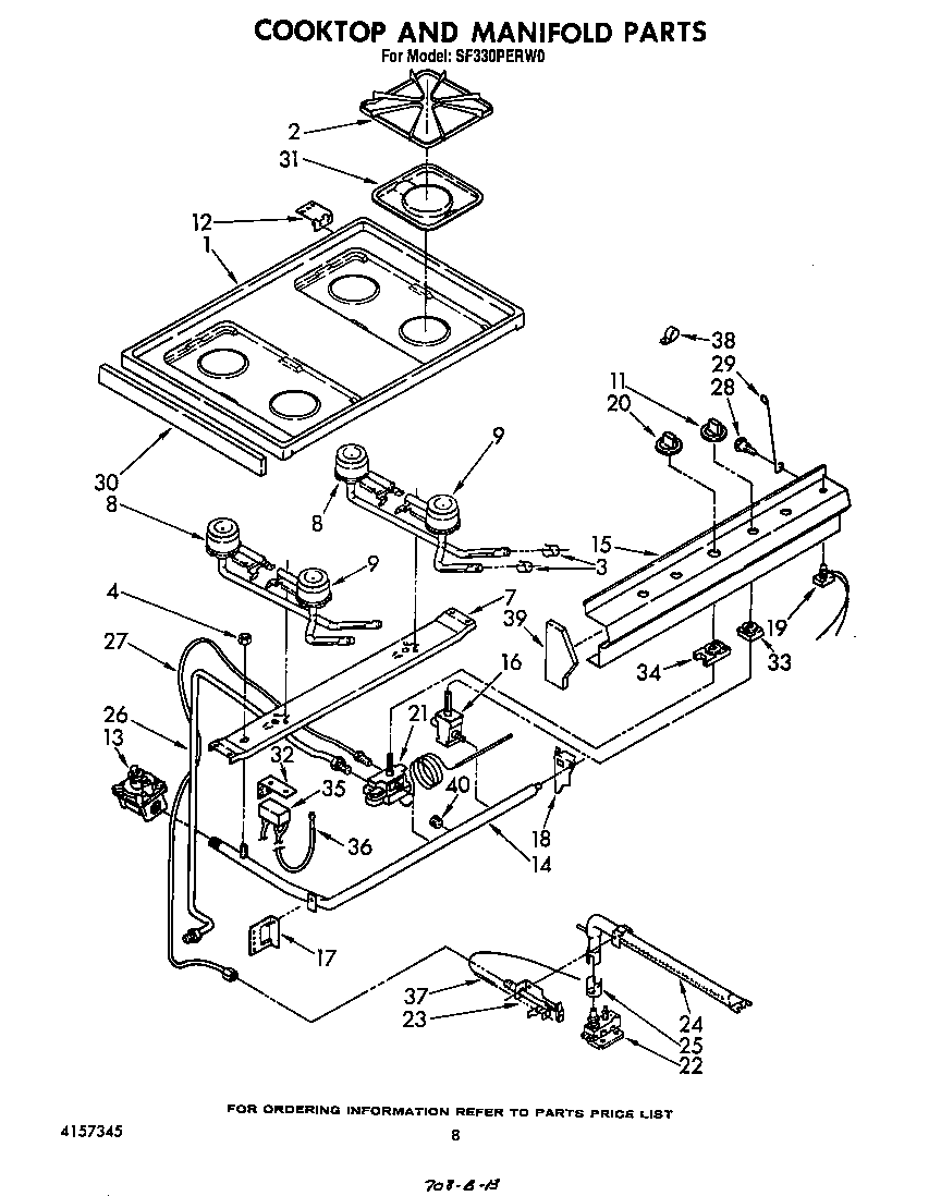 Whirlpool SF330PERW0 cooktop and manifold diagram