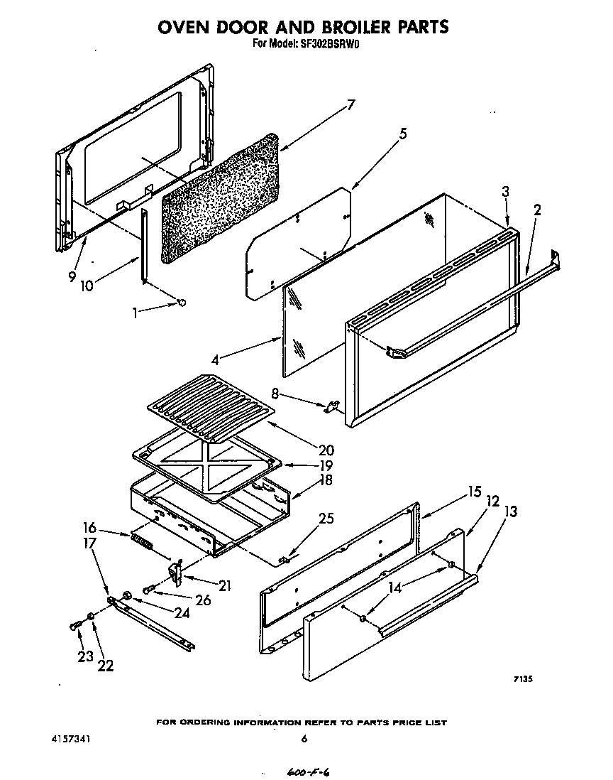 Whirlpool SF302BSRW0 oven door and broiler diagram