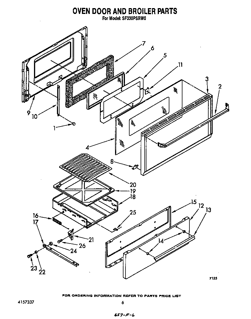 Whirlpool SF330PSRW0 oven door and broiler diagram