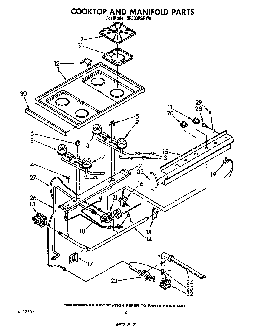 Whirlpool SF330PSRW0 cooktop and manifold diagram