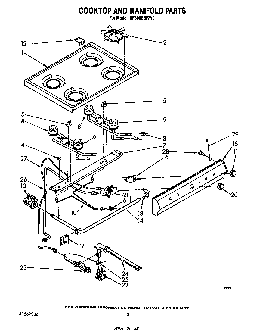 Whirlpool SF300BSRW0 cooktop and manifold diagram