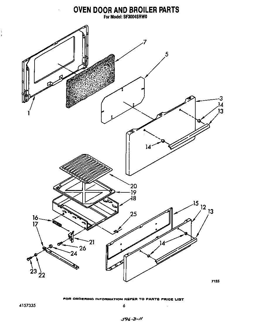 Whirlpool SF3004SRW0 oven door and broiler diagram