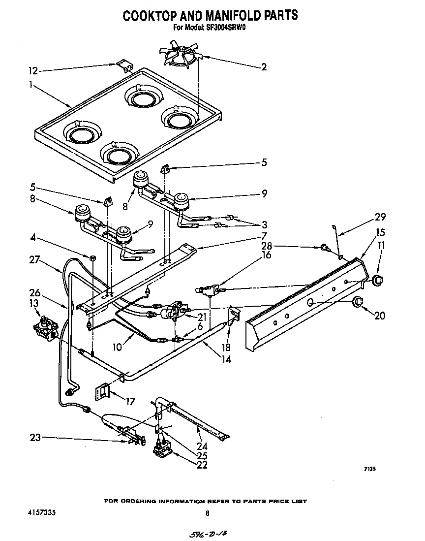 Whirlpool SF3004SRW0 cooktop and manifold diagram