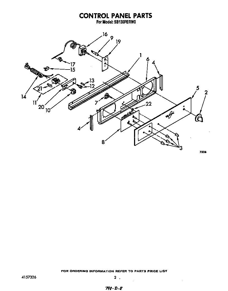 Whirlpool SB130PERW0 control panel diagram