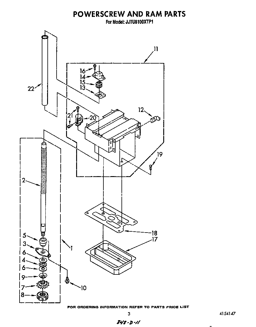 Whirlpool JJTU8100XTP1 power screw and ram diagram
