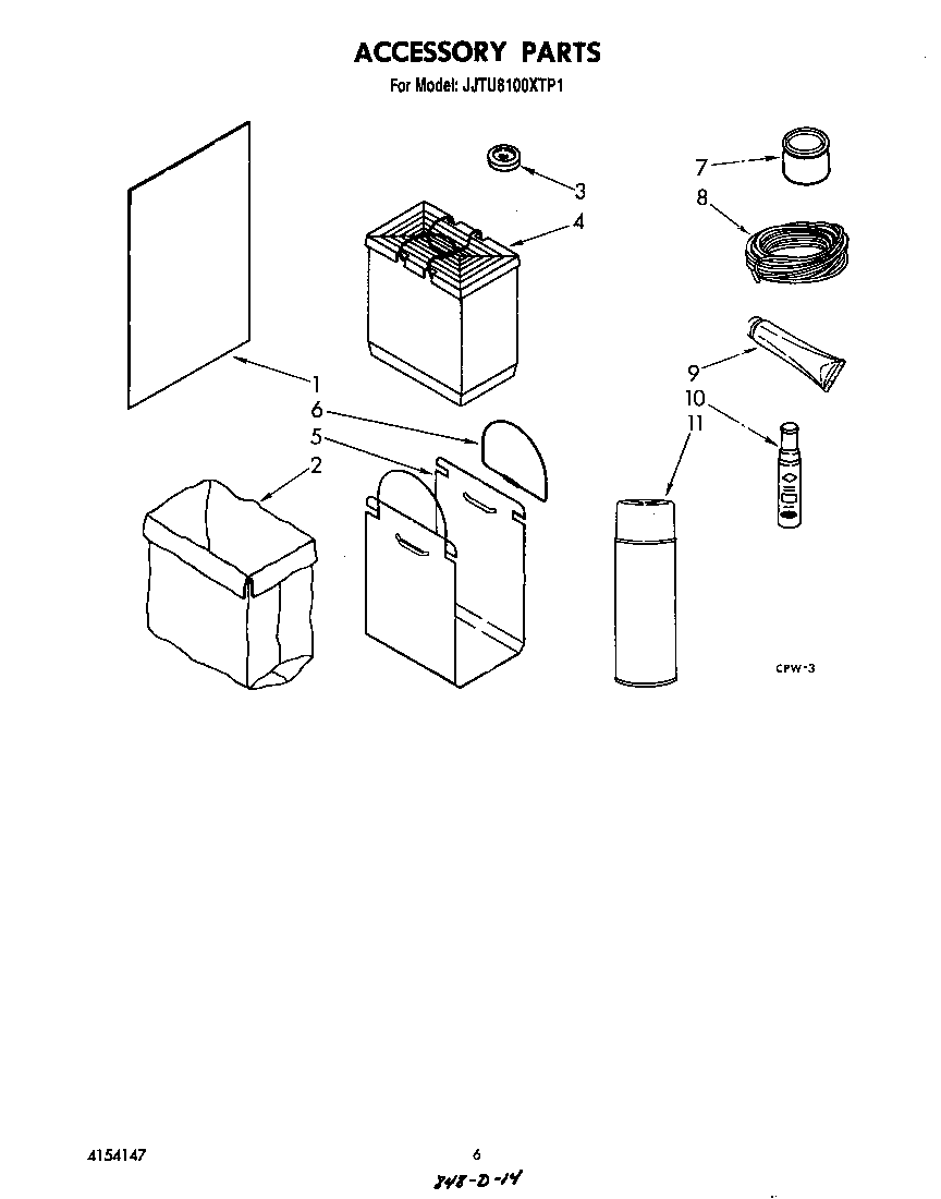 Whirlpool JJTU8100XTP1 accessory diagram