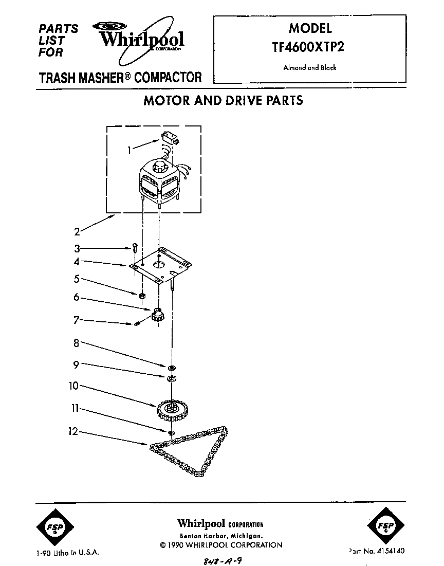 Whirlpool TF4600XTP2 motor and drive diagram