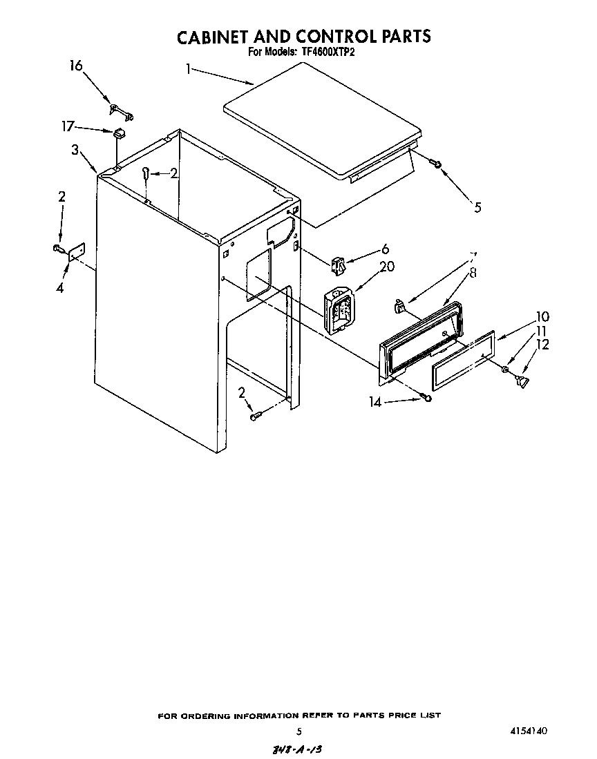Whirlpool TF4600XTP2 cabinet and control diagram