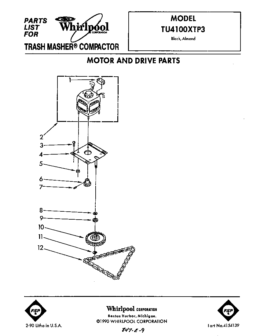 Whirlpool TU4100XTP3 motor and drive diagram