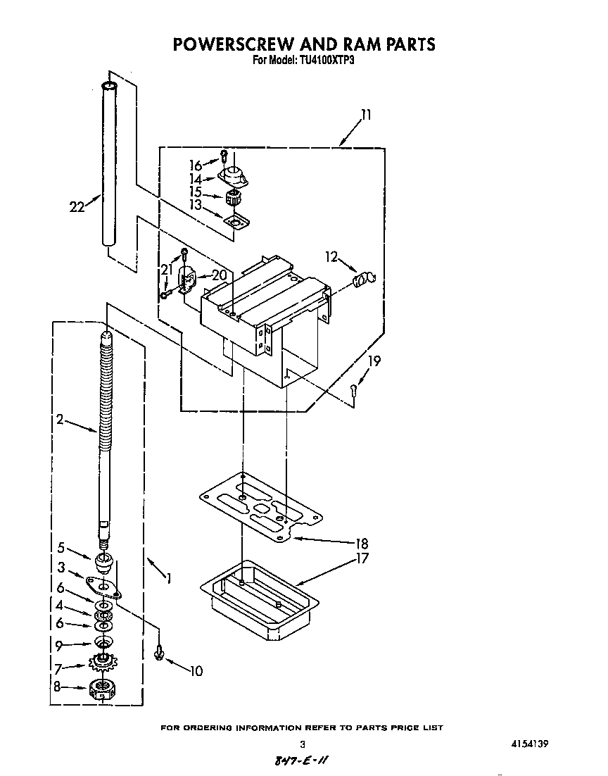 Whirlpool TU4100XTP3 power screw and ram diagram