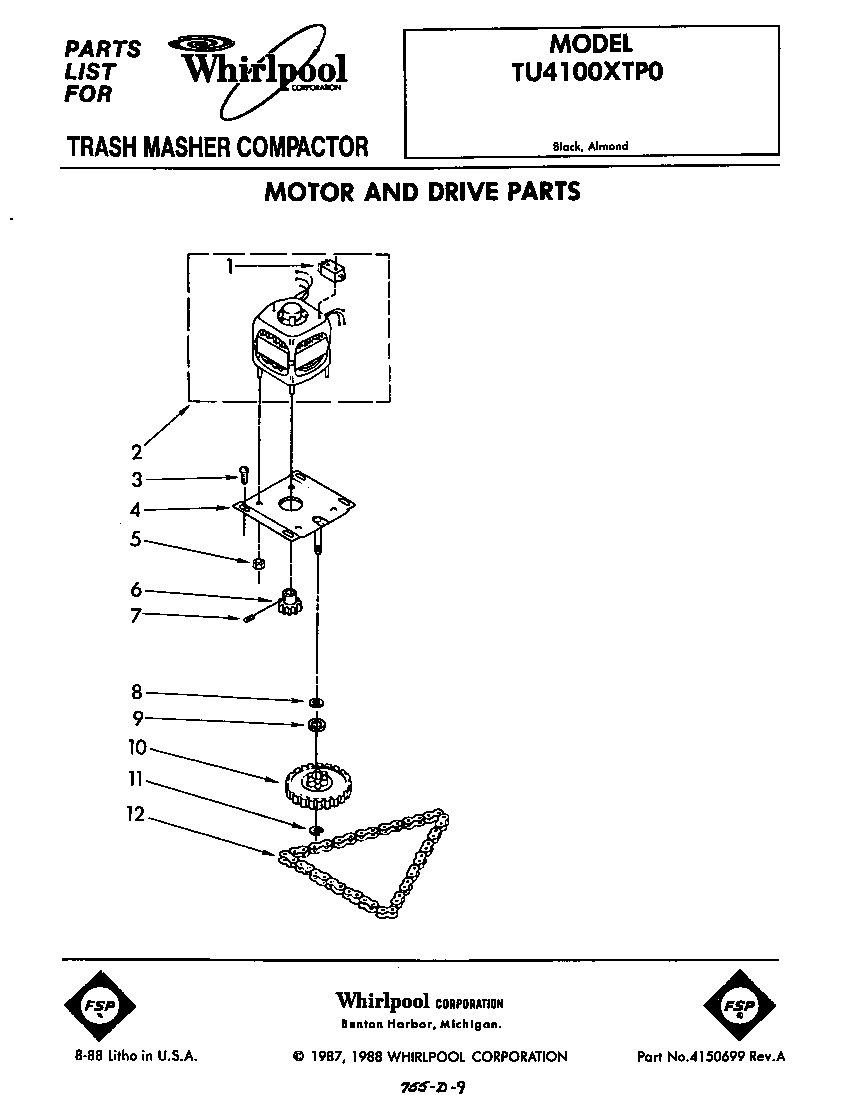 Whirlpool TU4100XTP0 motor and drive diagram