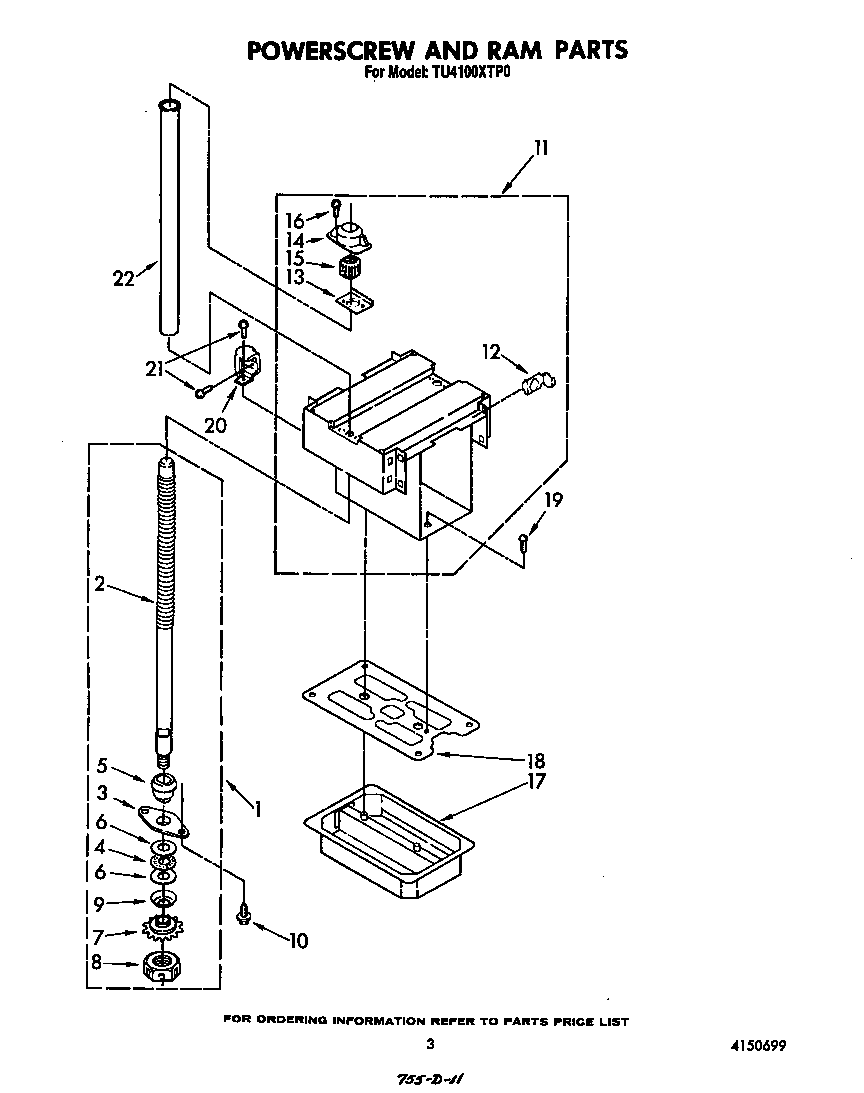 Whirlpool TU4100XTP0 powerscrew and ram diagram